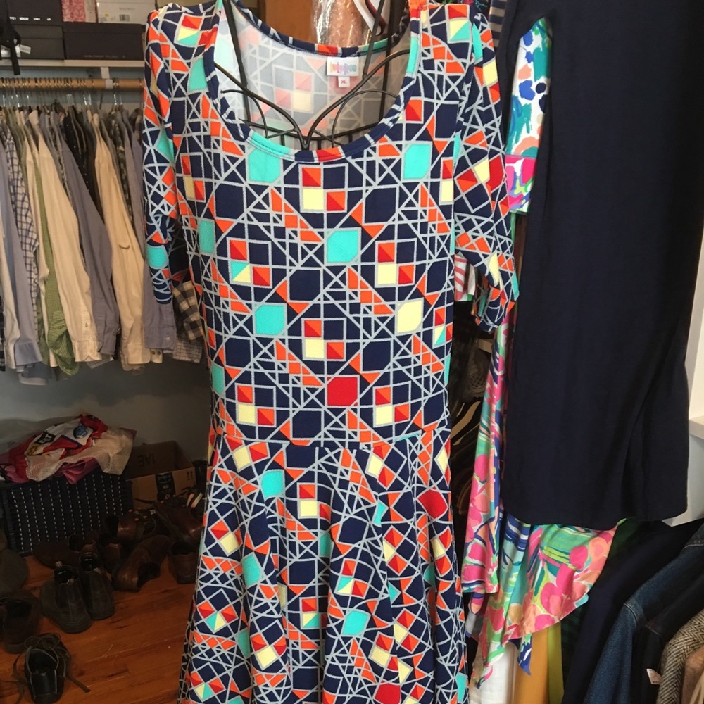 XL crepe Lularoe Nicole Dress Primary Neon Colors